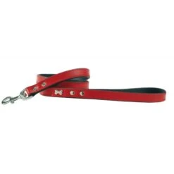 Bobby | Laisse Pour Chien En Cuir Souple Motif Os | Rouge