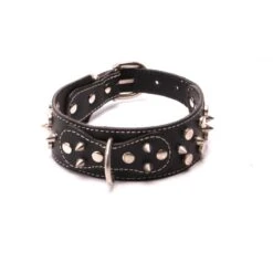 By Mode France | Chien | Collier En Cuir Noir Artisanal Décor Pointe Et Rivet Métal Fait Main En France