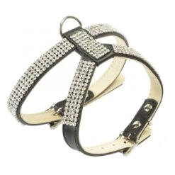 Camon | Harnais Pour Chien En Cuir Avec Strass Double Réglage | Noir