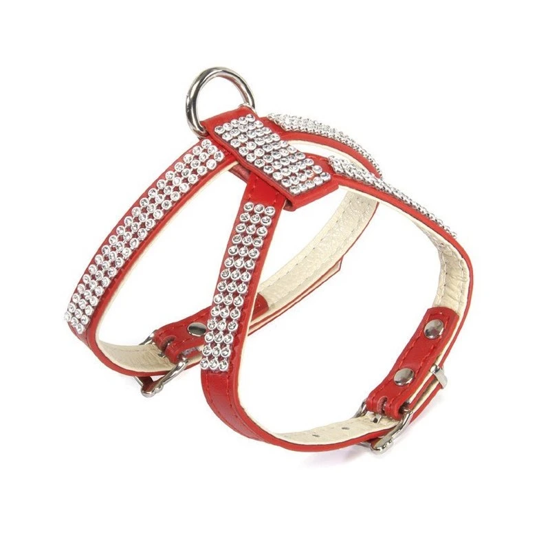 Camon | Harnais Pour Chien En Cuir Avec Strass Double Réglage | Rouge 3 Camon | Harnais Pour Chien En Cuir Avec Strass Double Réglage | Rouge