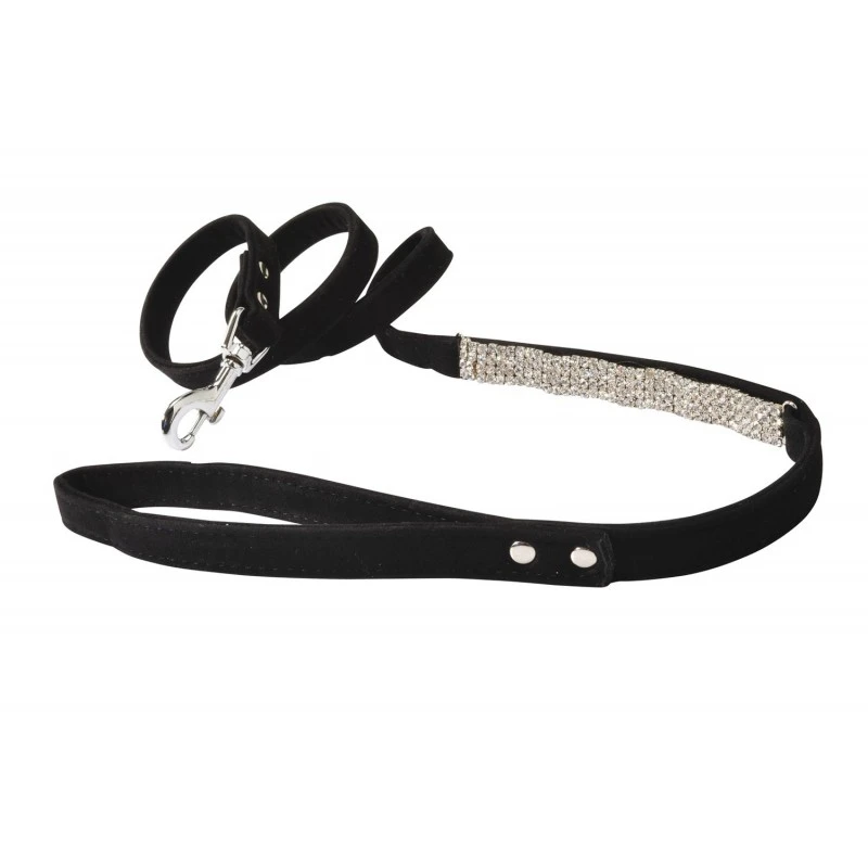Camon | Laisse Pour Chien Avec Strass En Suédine Noire 3 Camon | Laisse Pour Chien Avec Strass En Suédine Noire
