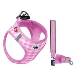 Curli | Chien | Harnais Curli Vest Air-Mesh + Laisse Basic Rose à Carreaux -Fournitures Pour Chiens curli chien harnais curli vest air mesh laisse basic rose a carreaux 3