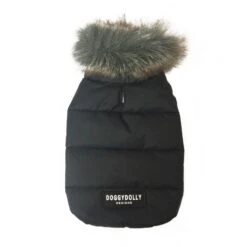 Doggy Dolly | Blouson Pour Chien Matelassé Col Fourrure Doublure Polaire | Noir