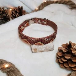 Les Ateliers De Shiro | Collier Biothane Pour Chien "Iwa" | Marron Avec Motifs -Fournitures Pour Chiens les ateliers de shiro collier biothane pour chien iwa marron avec motifs 1