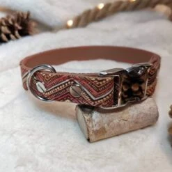Les Ateliers De Shiro | Collier Biothane Pour Chien "Iwa" | Marron Avec Motifs -Fournitures Pour Chiens les ateliers de shiro collier biothane pour chien iwa marron avec motifs 2