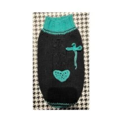 Rain's Paris | Pull Pour Chien En Tricot Noir Coeur Vert Eau